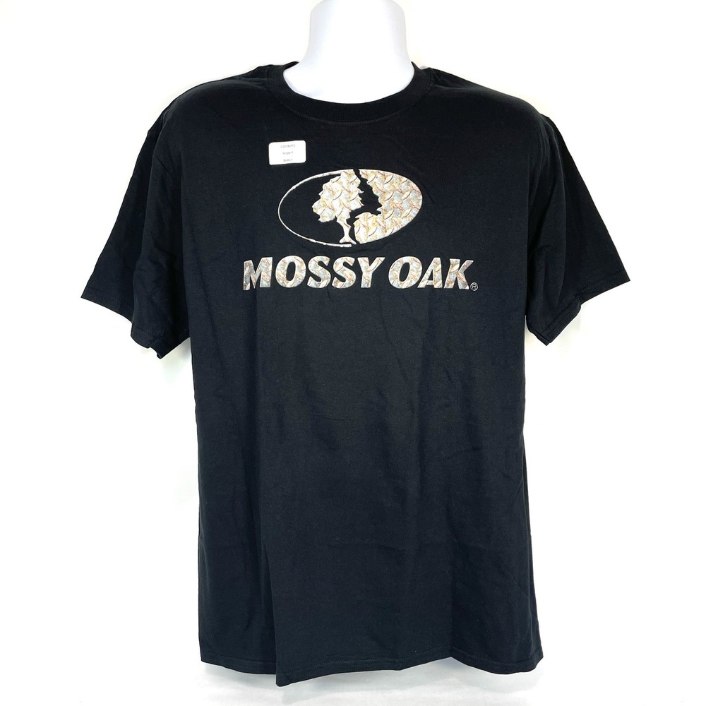 Mossy Oak T-Shirt Mens Large Black Camo Tree Logo Graphic Hunting Outdoor Tee